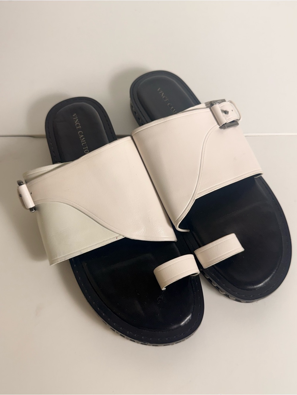 Vince Camuto White Toe Ring Slide Sandals with Studded Sole – Women’s - Picture 2 of 11
